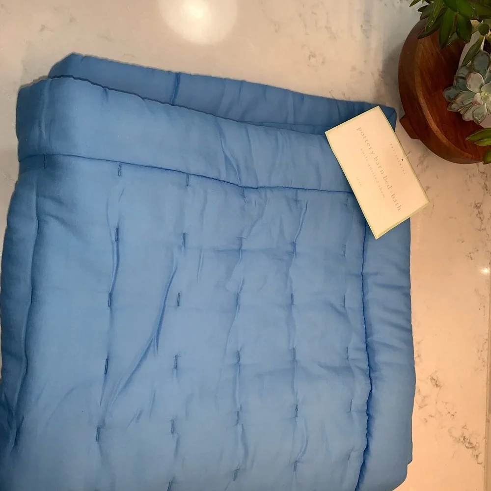 NEW Pottery Barn Bed + Bath French Blue Voile Quilted Euro Sham 26 x 26​